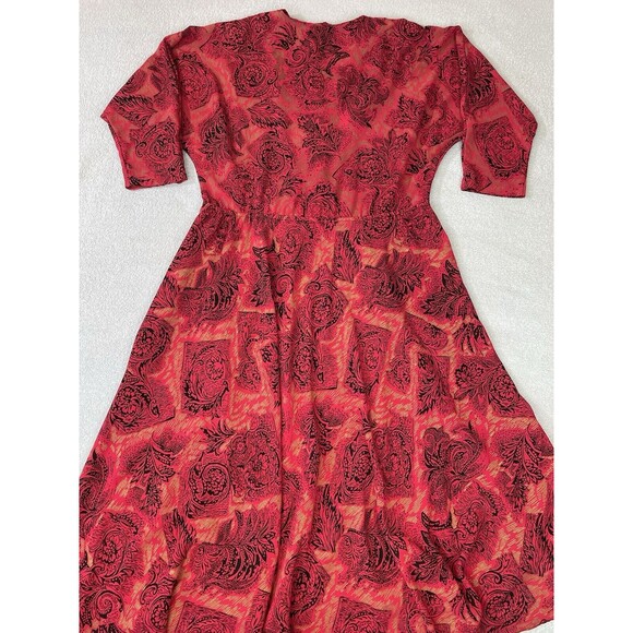 On The Rocks Vintage Dress Women's 11/12 Red Black Gold Floral Print 80s Pockets - Picture 2 of 15